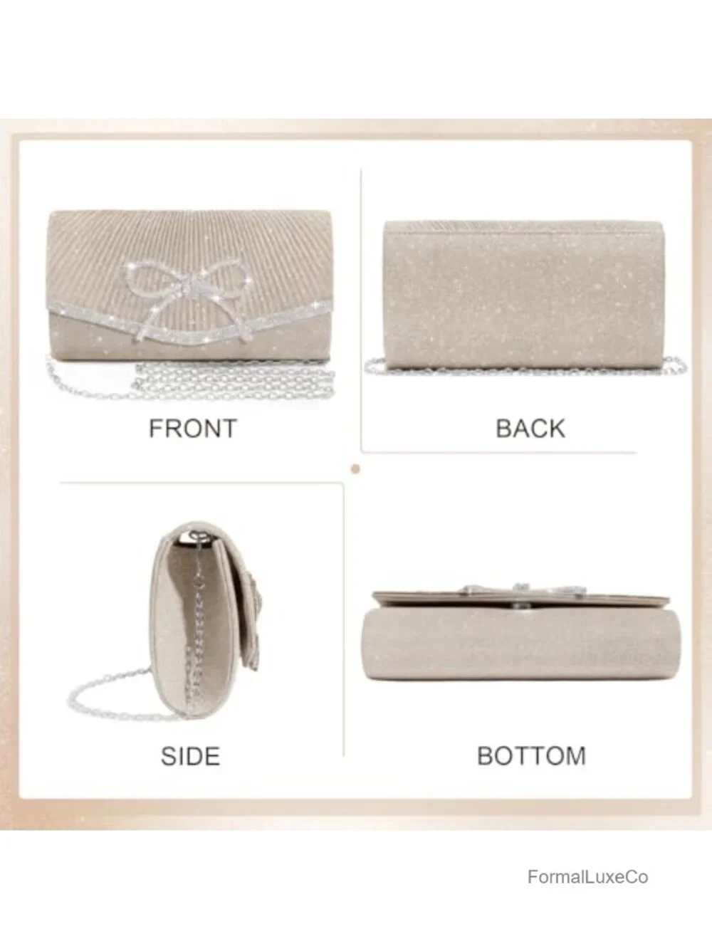 Sparkly Bow Crossbody Clutch Evening Bag with Rhinestone
